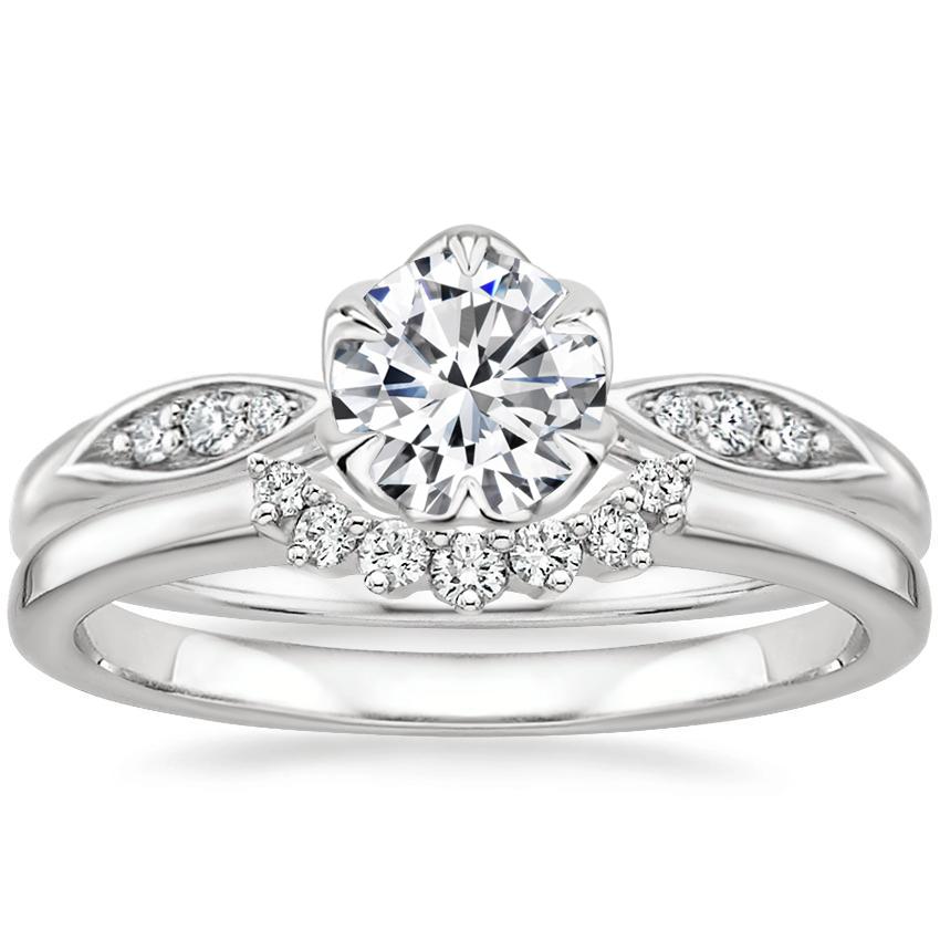 18k White Gold Peony Diamond Ring With Crescent Diamond Ring Brilliant Earth