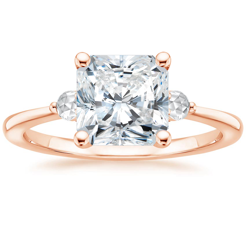 14K Rose Gold Rose Cut Three Stone Diamond Ring, large top view