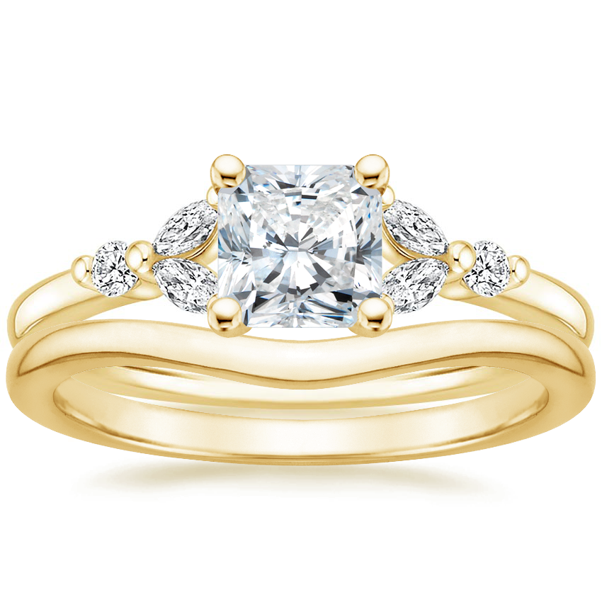 18K Yellow Gold Verbena Diamond Ring with Petite Curved Wedding