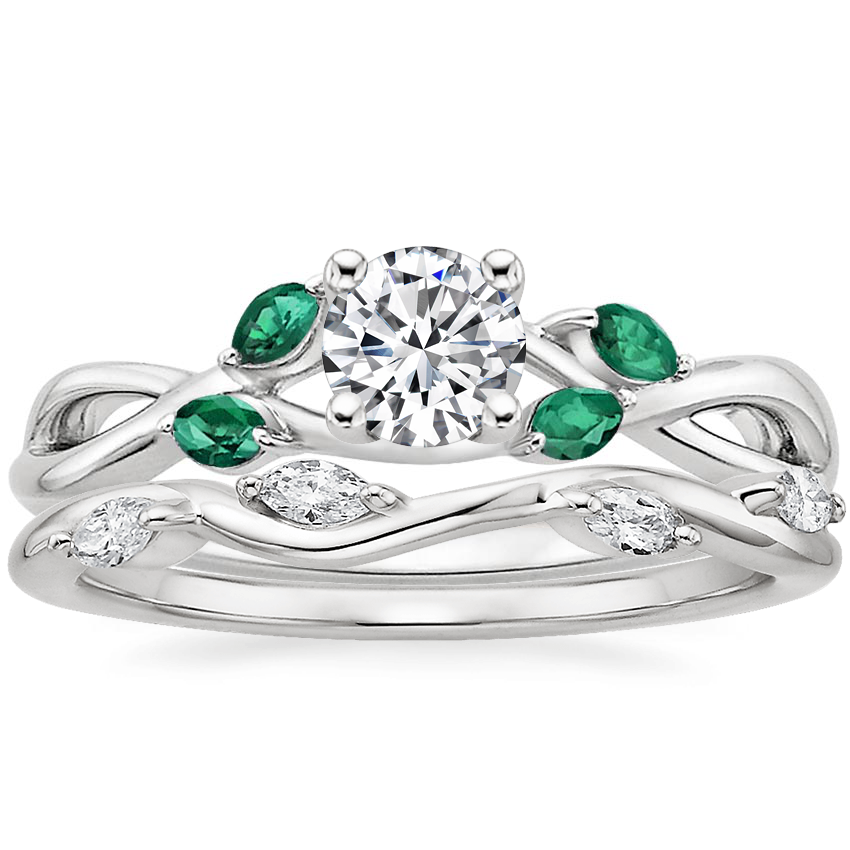 18K White Gold Willow Ring With Lab Emerald Accents with Winding Willow Diamond Ring 1 8 ct. tw. Brilliant Earth