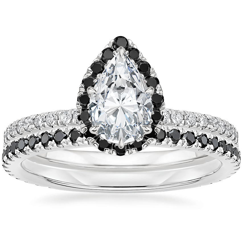 18K White Gold Waverly Diamond Ring with Black Diamond Accents with Luxe Ballad Black Diamond Ring