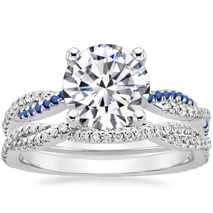 18K White Gold Petite Luxe Twisted Vine Sapphire and Diamond Ring with Petite Luxe Twisted Vine Diamond Ring 1 3 ct. tw