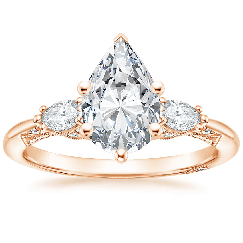 18K Rose Gold Simply Tacori Three Stone Marquise Diamond Ring, large top view