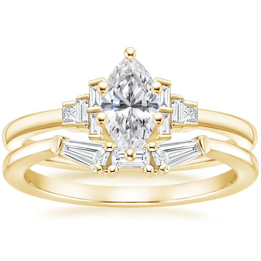 18K Yellow Gold Mezzanine Diamond Ring with Tapered Baguette