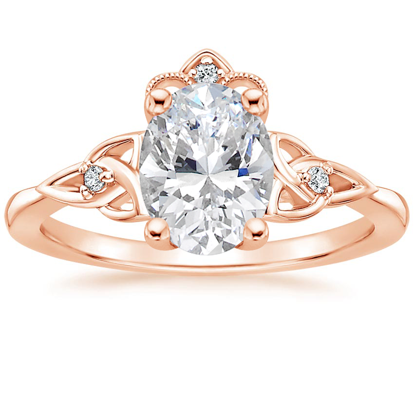 14K Rose Gold Celtic Crown Diamond Ring, large top view