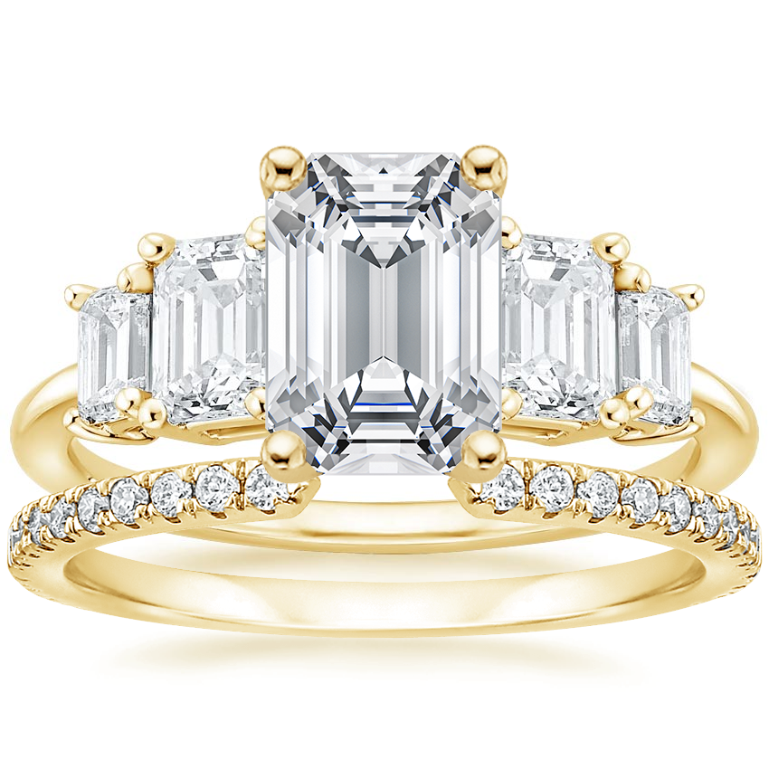 18K Yellow Gold Luxe Rhiannon Five Stone Diamond Ring with Luxe Sia Diamond Open Ring 1 5 ct. tw