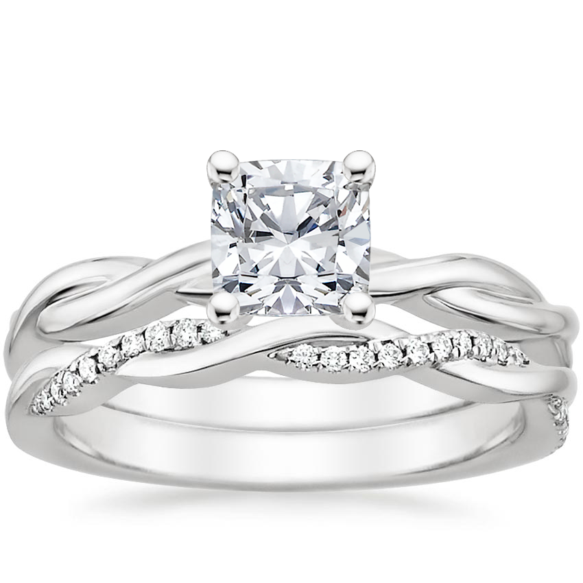 18K White Gold Twisted Vine Ring with Petite Twisted Vine Diamond