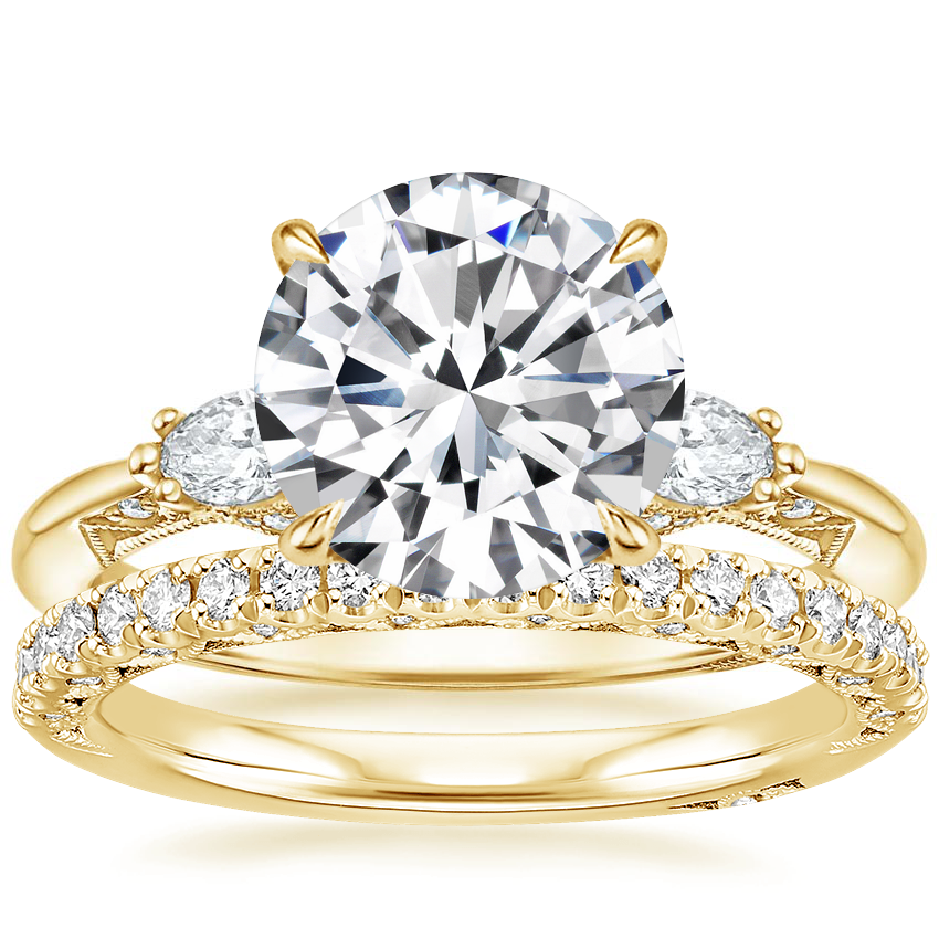 Simply Tacori Three Stone Marquise Diamond Ring with Tacori Petite Crescent Diamond Ring (1/4 ct. tw.) in 18K Yellow Gold