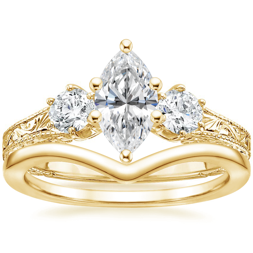 Chevron Setting Three Stone Hudson Diamond Ring (1/3 ct. tw.) with Chevron Ring in 18K ...