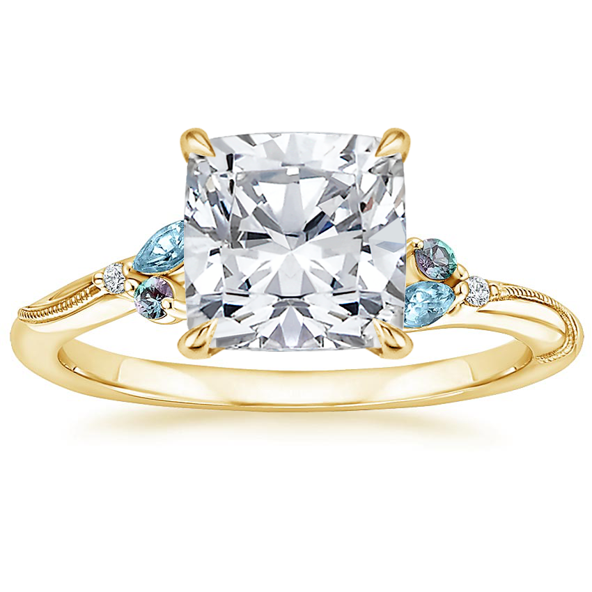 18K Yellow Gold Camellia Indigo Milgrain Ring, large top view