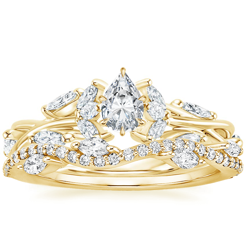 18K Yellow Gold Secret Garden Diamond Ring (1/2 ct. tw.) with Luxe Winding Willow Diamond Ring (1/4 ct. tw.)