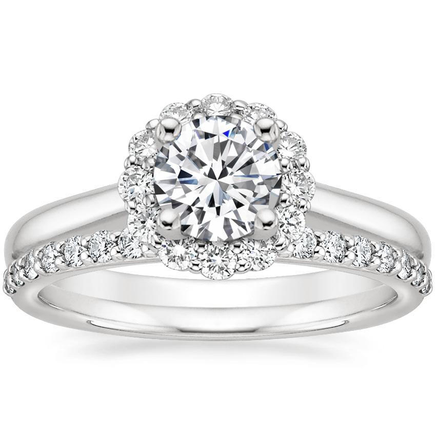 Diamond Lotus Flower Engagement Wedding Ring 2.30 Ct Round 14K White Gold Finish 