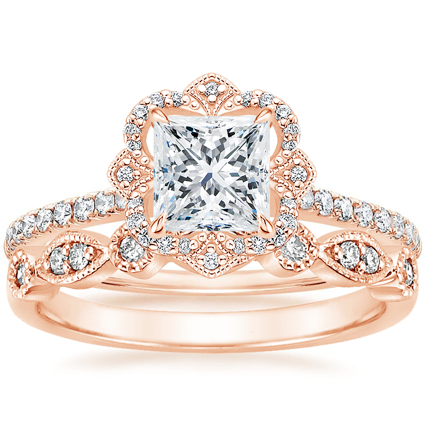 14K Rose Gold Reina Diamond Ring with Tiara Diamond Ring 1 10 ct