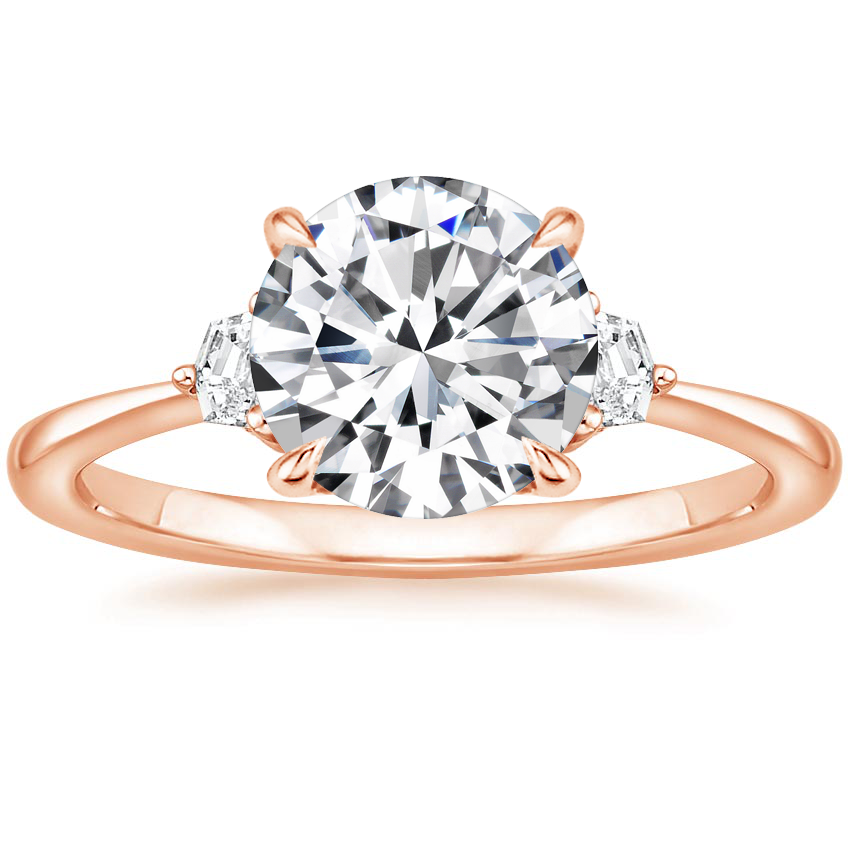 14K Rose Gold Shield Cut Three Stone Diamond Ring, large top view