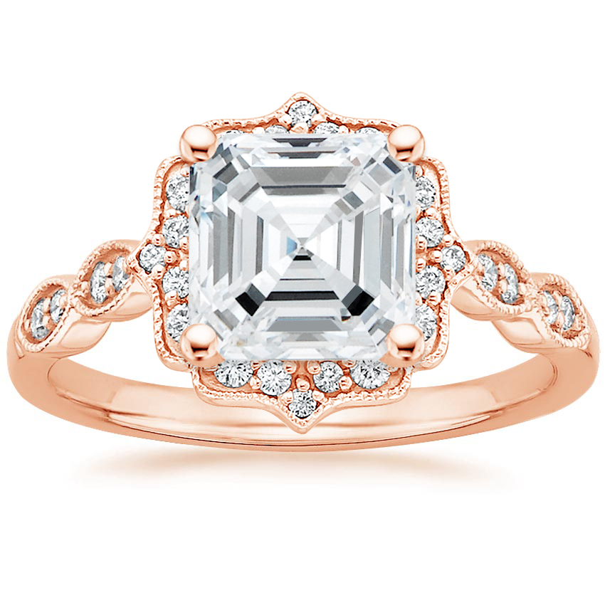14K Rose Gold Cadenza Halo Diamond Ring, large top view