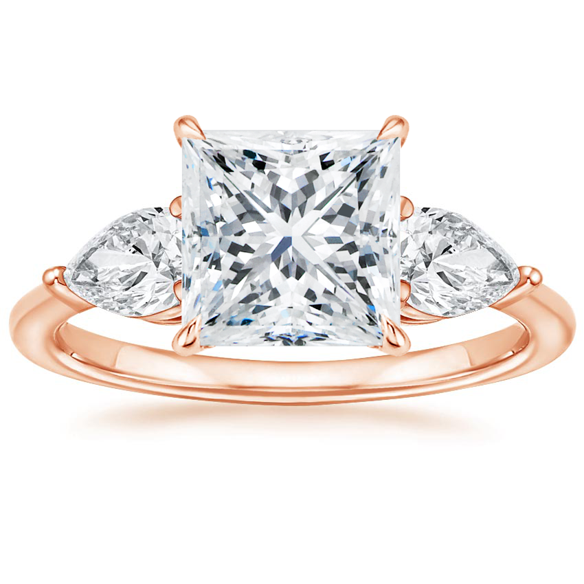 14K Rose Gold Luxe Opera Three Stone Diamond Ring, large top view