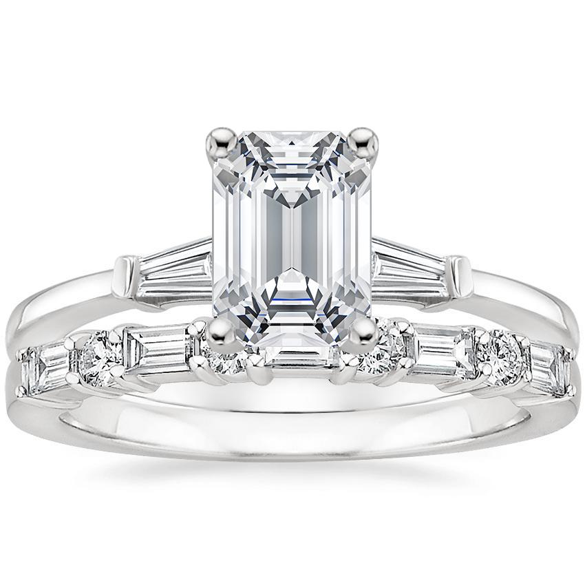 18K White Gold Tapered Baguette Diamond Ring with Leona Diamond Ring (1 ...