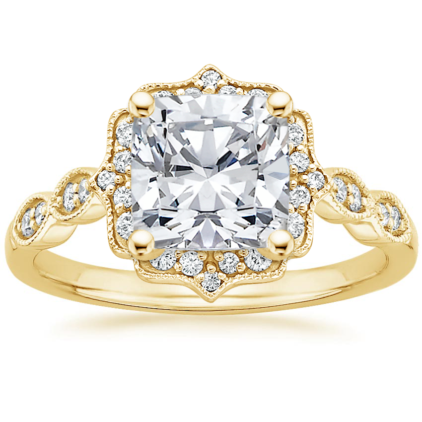 18K Yellow Gold Cadenza Halo Diamond Ring, large top view