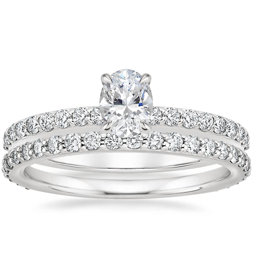 18K White Gold Luxe Elodie Diamond Ring (1/4 ct. tw.) with Petite Shared  Prong Eternity Diamond Ring (1/2 ct. tw.)