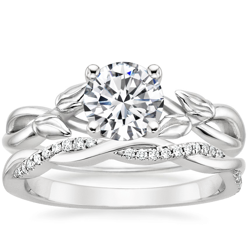 18K White Gold Budding Willow Ring with Petite Twisted Vine