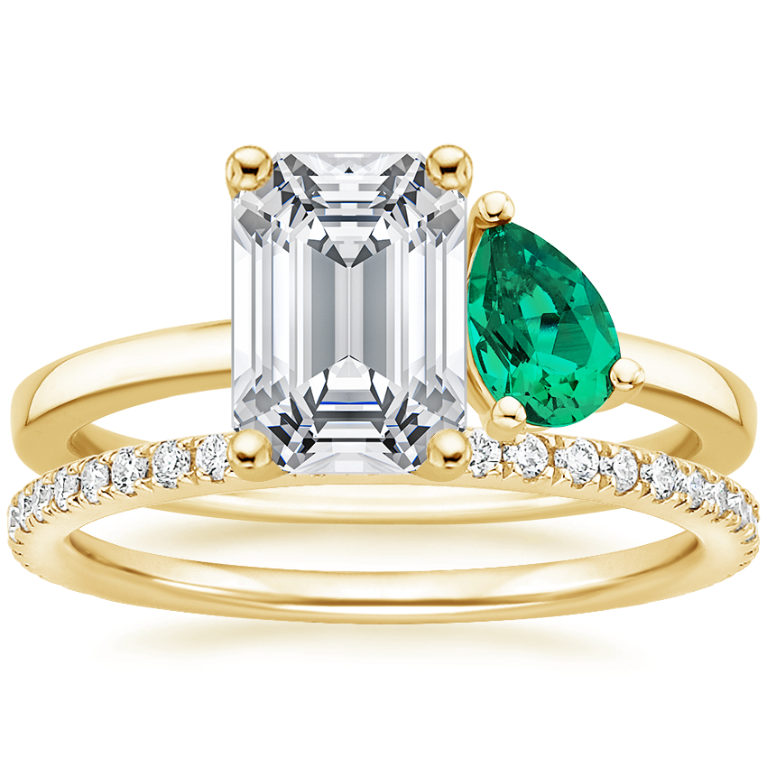 18K Yellow Gold Viridian Toi et Moi Diamond Ring with Luxe Ballad Diamond Ring 1 4 ct. tw