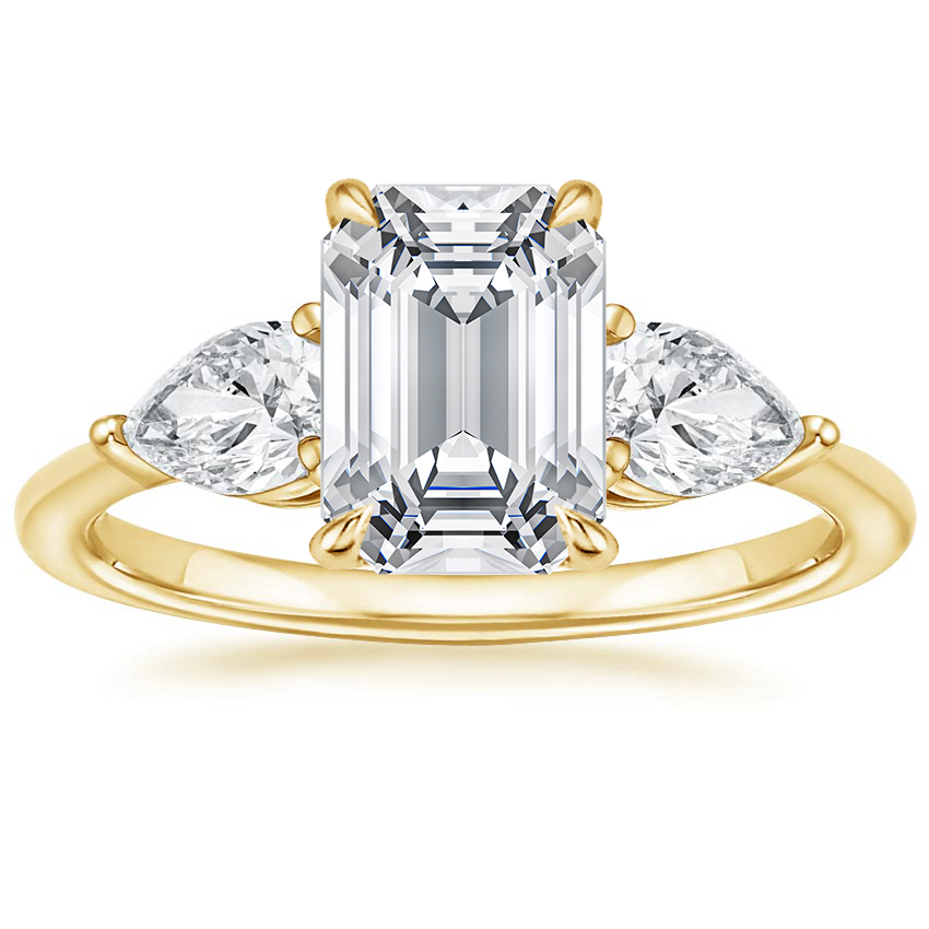 18K Yellow Gold Luxe Opera Three Stone Diamond Ring, large top view