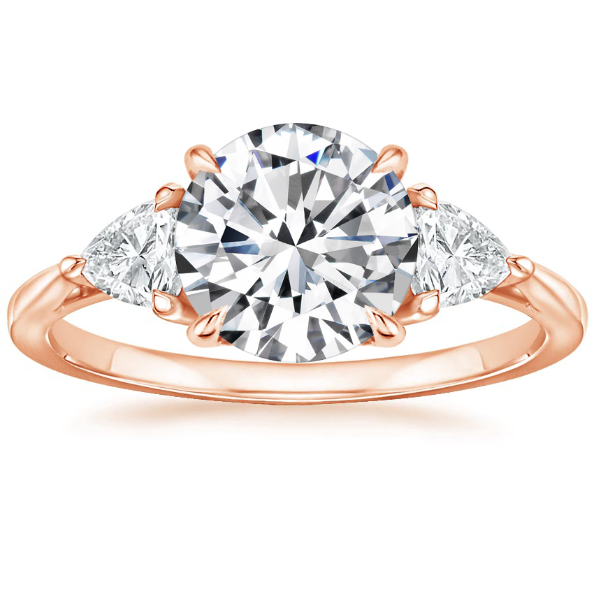 14K Rose Gold Luxe Trillion Cut Three Stone Diamond Ring, large top view
