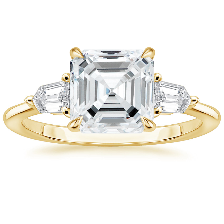 18K Yellow Gold Bullet Shape Three Stone Diamond Ring, large top view