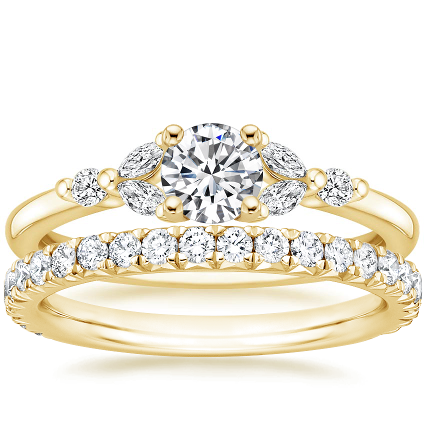 18K Yellow Gold Verbena Diamond Ring with Luxe Amelie Diamond Ring