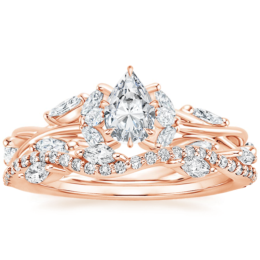 14K Rose Gold Secret Garden Diamond Ring (1/2 ct. tw.) with Luxe Winding Willow Diamond Ring (1/4 ct. tw.)