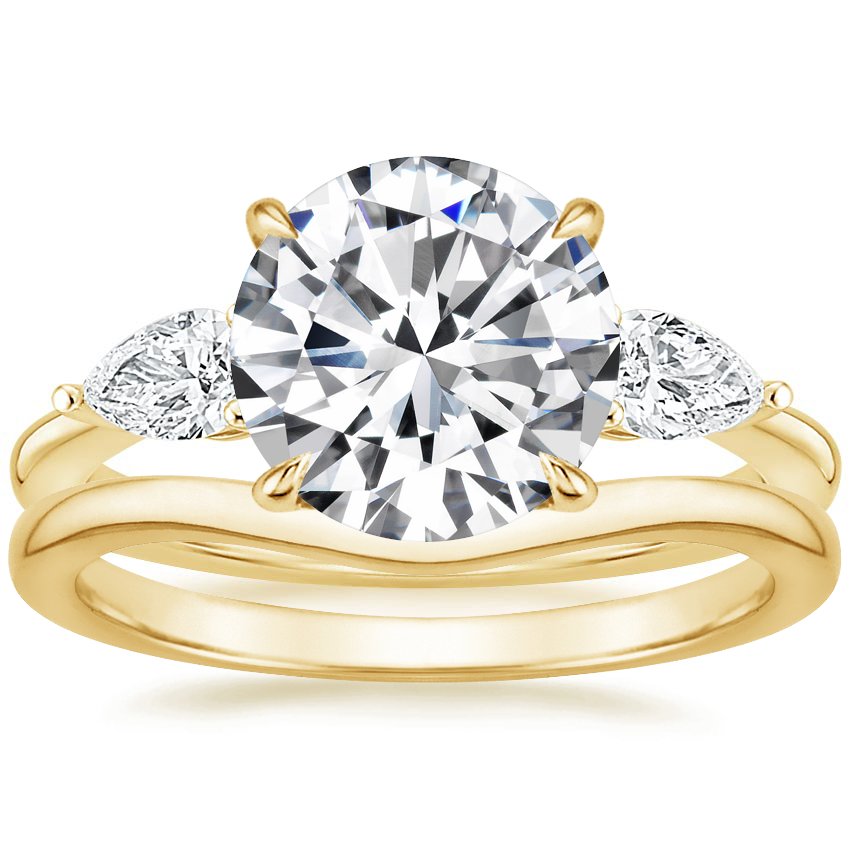 Adorned Opera Diamond Ring (1/2 ct. tw.) with Petite Curved Wedding Ring in 18K Yellow Gold