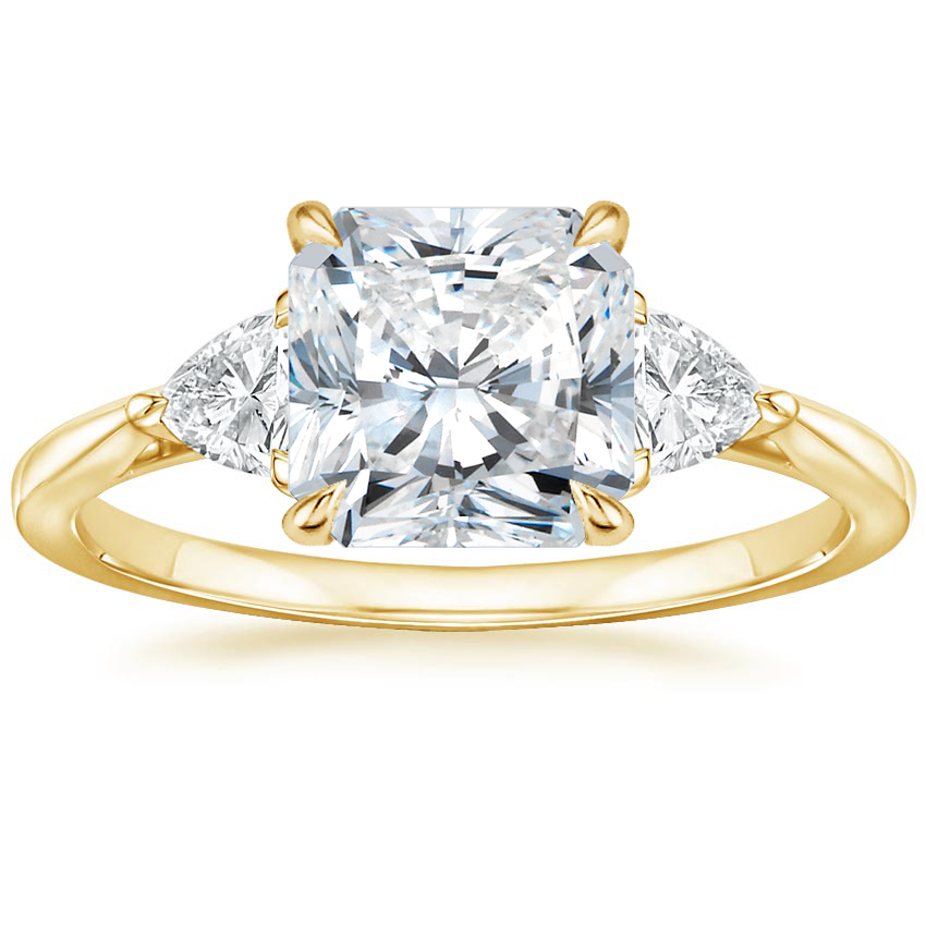 18K Yellow Gold Luxe Trillion Cut Three Stone Diamond Ring, large top view
