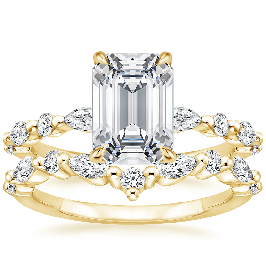 18K Yellow Gold Versailles Hidden Halo Diamond Ring with Curved Versailles Diamond Ring