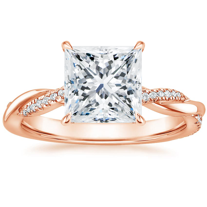 14K Rose Gold Petite Twisted Vine Hidden Halo Pavé Diamond Ring, large top view