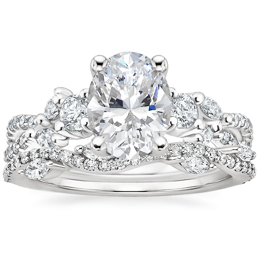 18K White Gold Three Stone Luxe Willow Diamond Ring with Luxe Winding Willow Diamond Ring
