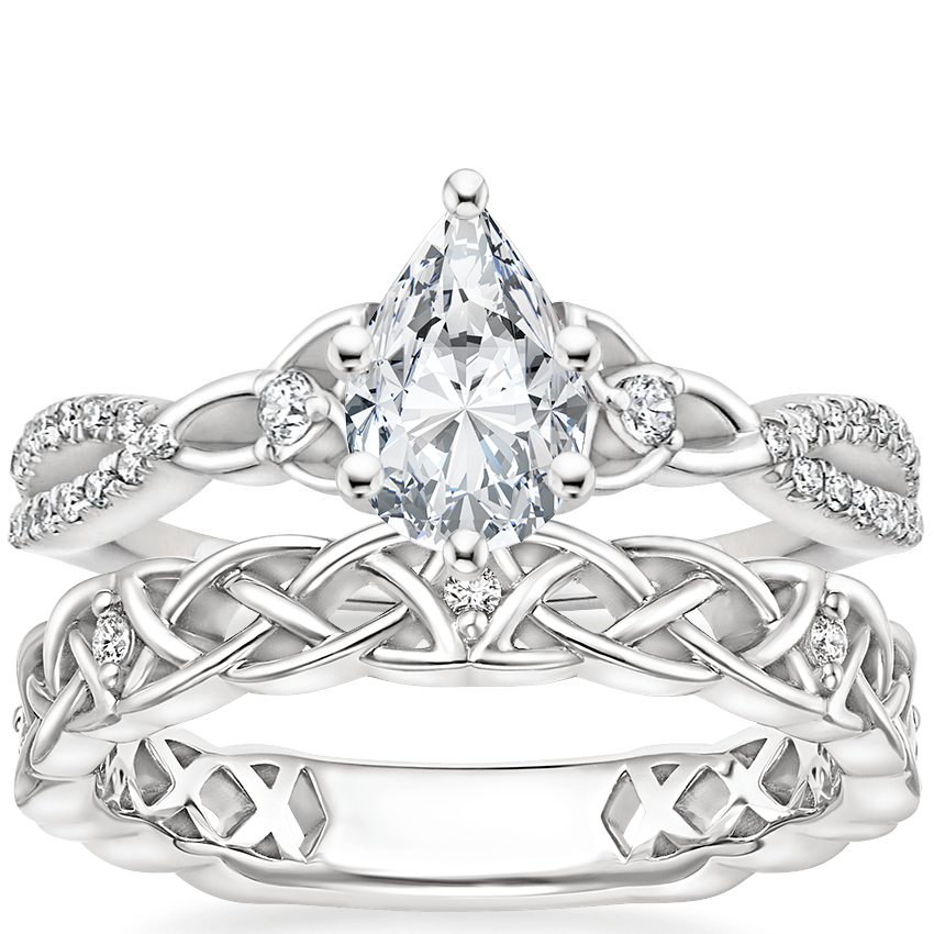 18K White Gold Luxe Entwined Celtic Love Knot Diamond Ring with