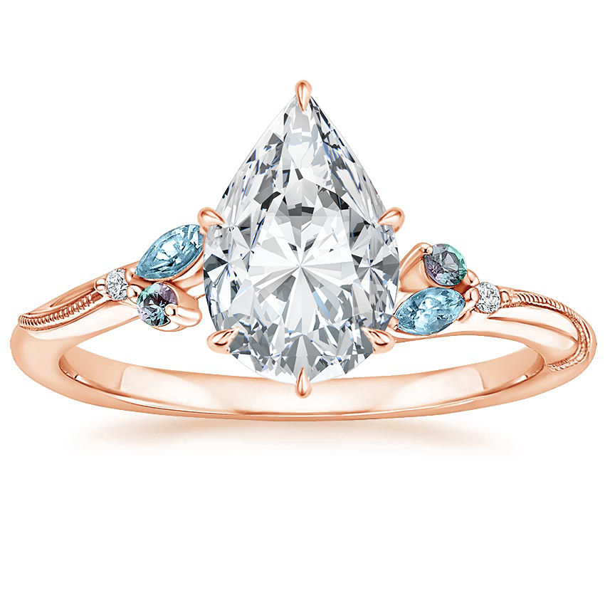 14K Rose Gold Camellia Indigo Milgrain Ring, large top view