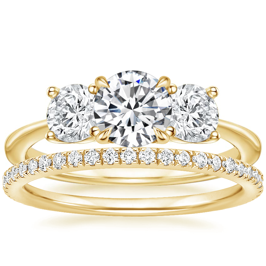 Luxe Selene Three Stone Diamond Ring (2/3 ct. tw.) with Luxe Ballad Diamond Ring (1/4 ct. tw.) in 18K Yellow Gold