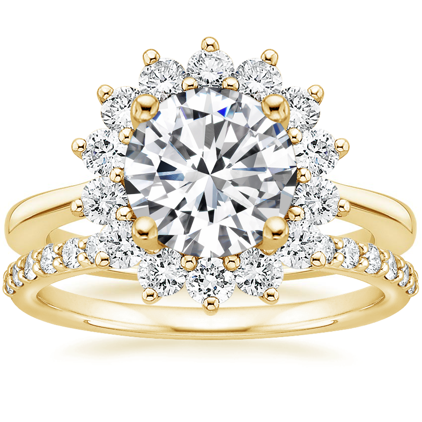 18K Yellow Gold Sunburst Diamond Ring 1 4 ct. tw. with Petite Shared Prong Diamond Ring 1 4 ct. tw
