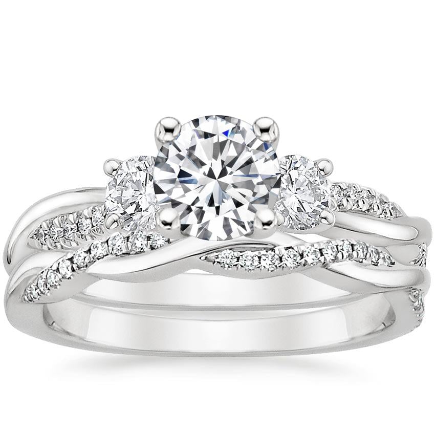 Three Stone Wedding Bridal Ring Set 2 Ct Round Cut Diamond 14k White Gold Finish 
