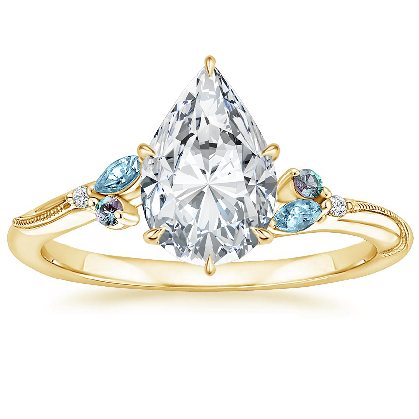 18K Yellow Gold Camellia Indigo Milgrain Ring, large top view