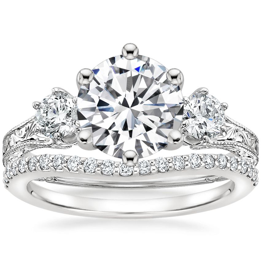 18K White Gold Three Stone Hudson Diamond Ring (1/3 ct. tw.) with Curved Diamond  Ring (1/6 ct. tw.) | Brilliant Earth