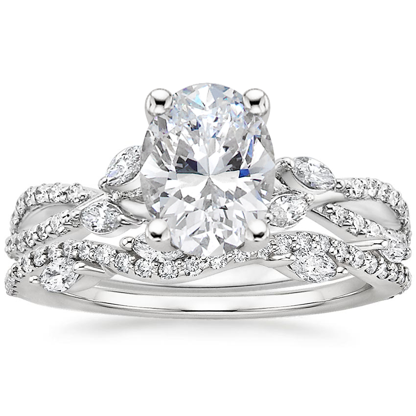 18K White Gold Luxe Willow Diamond Ring (1/4 ct. tw.) with Luxe Winding Willow Diamond Ring (1/4 ct. tw.)