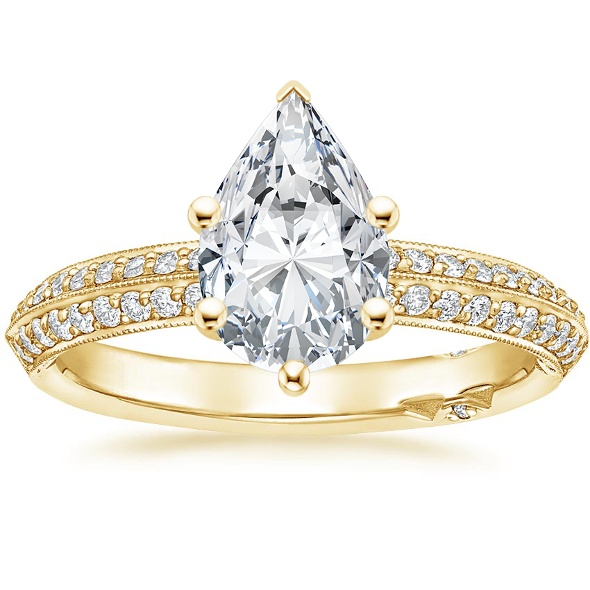 18K Yellow Gold Tacori Sculpted Crescent Knife Edge Diamond Ring, large top view