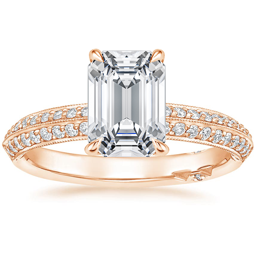 18K Rose Gold Tacori Sculpted Crescent Knife Edge Diamond Ring, large top view