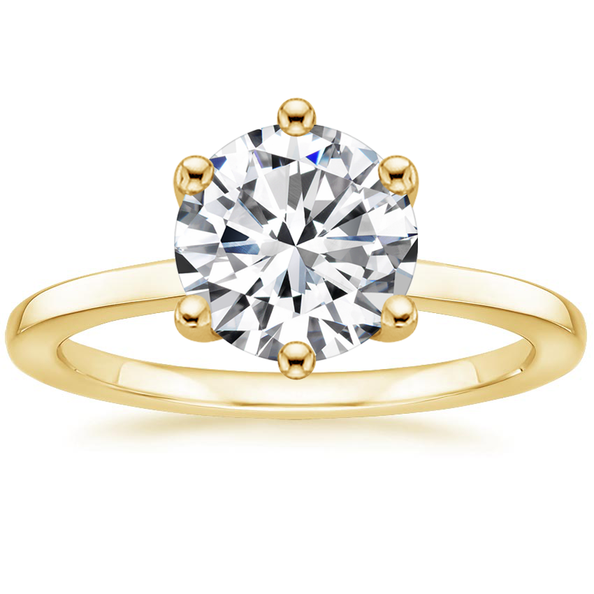 18K Yellow Gold Hidden Halo Six-Prong Diamond Ring, large top view