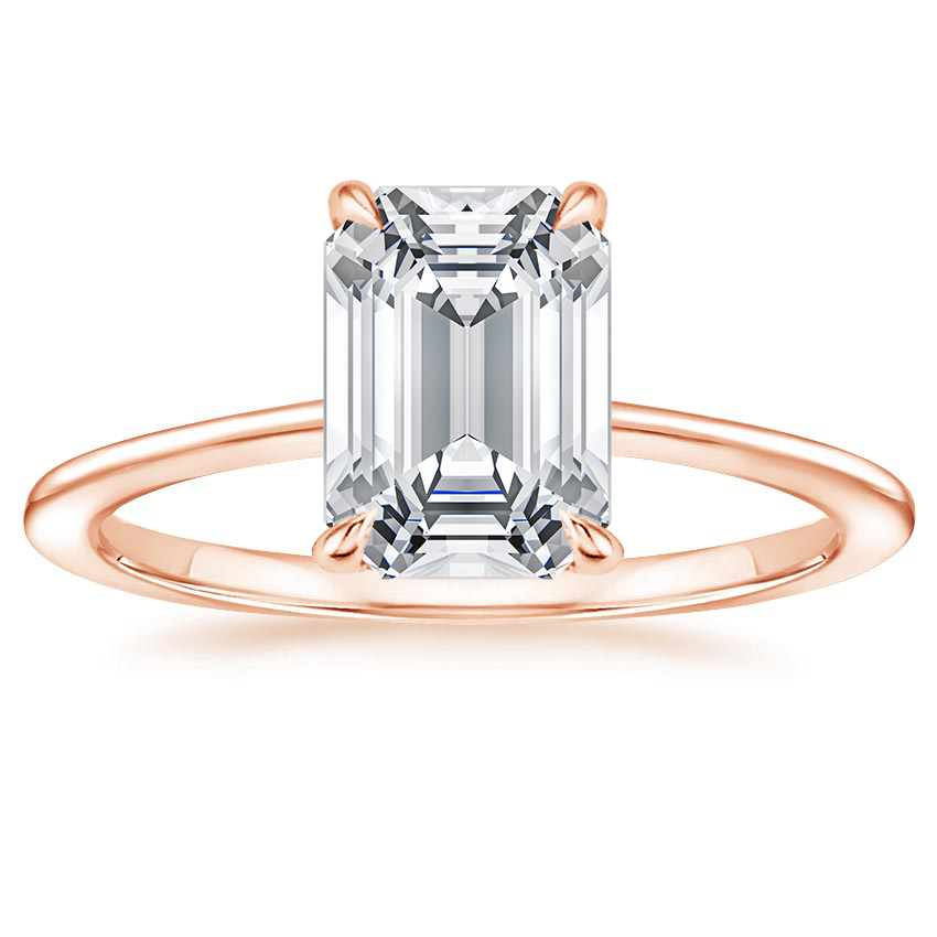14K Rose Gold Petite Secret Halo Diamond Ring, large top view