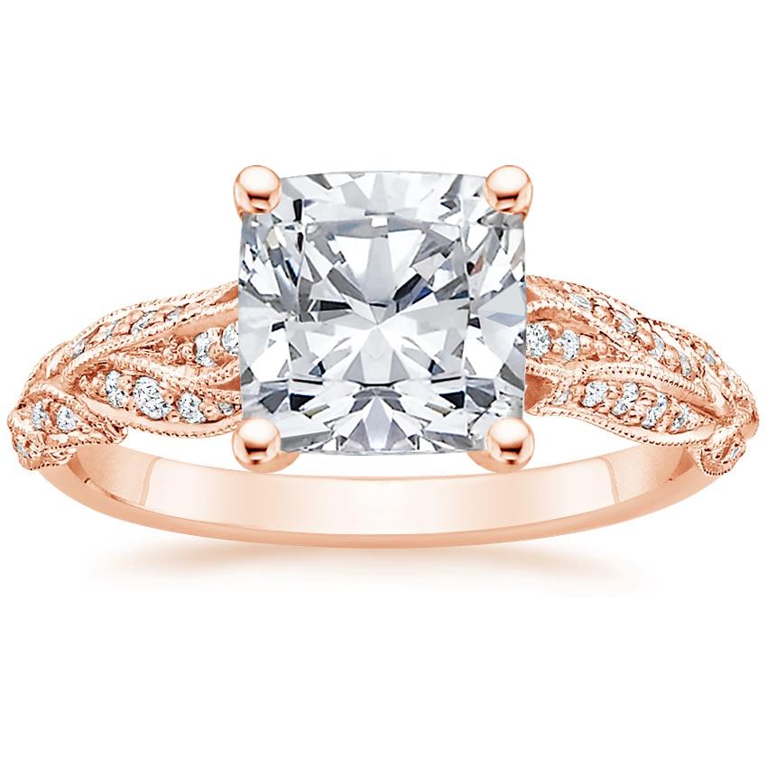 14K Rose Gold Plume Diamond Ring, large top view