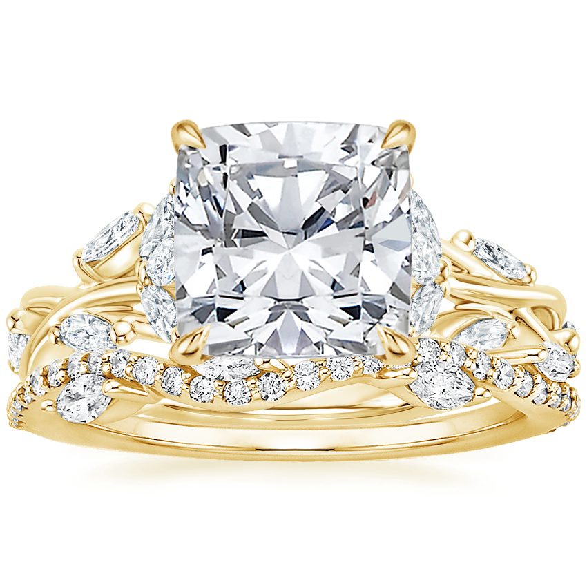 18K Yellow Gold Secret Garden Diamond Ring (1/2 ct. tw.) with Luxe Winding Willow Diamond Ring (1/4 ct. tw.)
