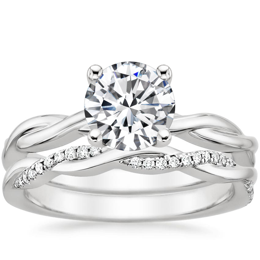 18K White Gold Twisted Vine Ring with Petite Twisted Vine Diamond
